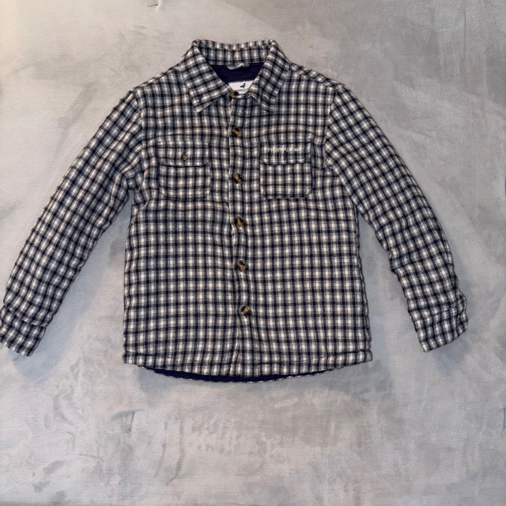 Properly Tied Boys Navy White Plaid Quilted Flannel Shirt Jacket Size YS Small